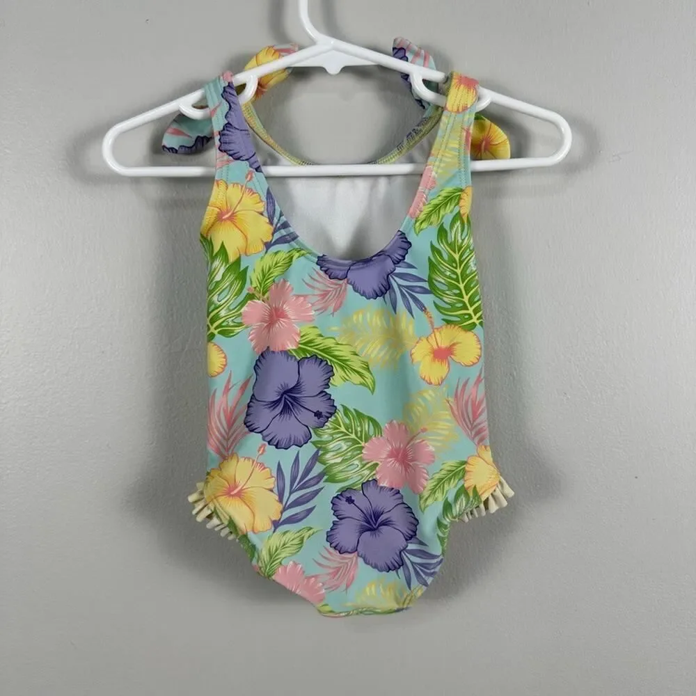 Rufflebutts One Piece Swimsuit Baby Girl Size 6-12 Months Floral Tropical Beach